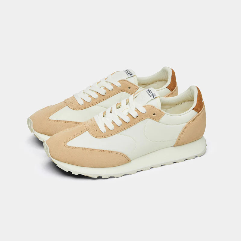 Front view of the Thames collection in Beige and Brown, featuring a wide toe box and smooth artistic silhouette