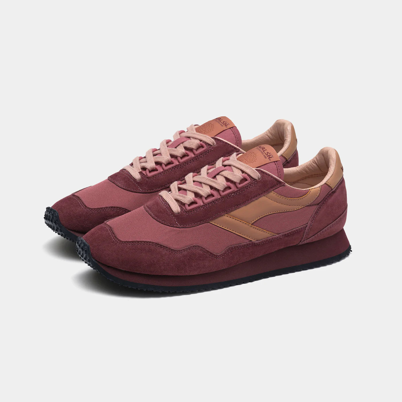 The front view of Norman Walsh Rouge & Crimson trainer — a heritage 1981 marathon shoe with EVA cushioning, nylon upper & rubber outsole.