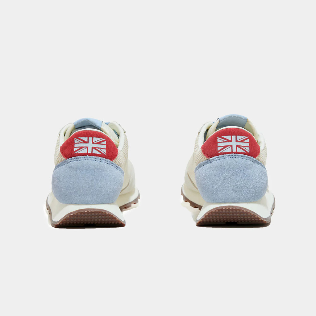 The back view of Norman Walsh LA84 Sky Blue & Red — an Olympics-inspired retro runner with perforated mesh upper, EVA cushioning & rubber outsole. 
