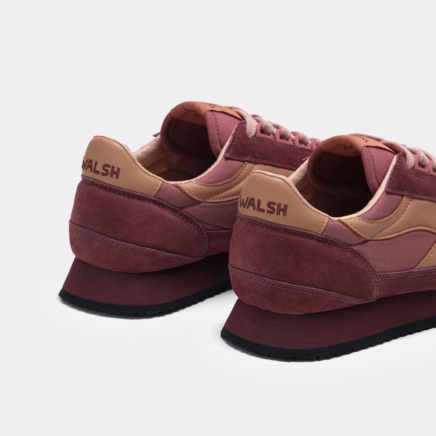 The back view of Norman Walsh Rouge & Crimson trainer — a heritage 1981 marathon shoe with EVA cushioning, nylon upper & rubber outsole.