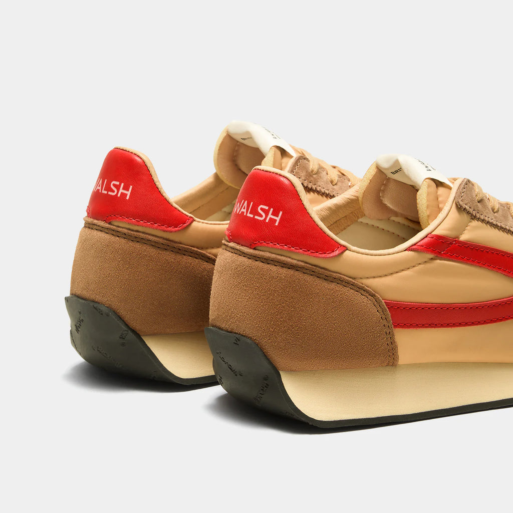 Back view of the London Beige and Gray sneaker, showing the refined 1970s Scintilla silhouette and weather-resistant material textures.