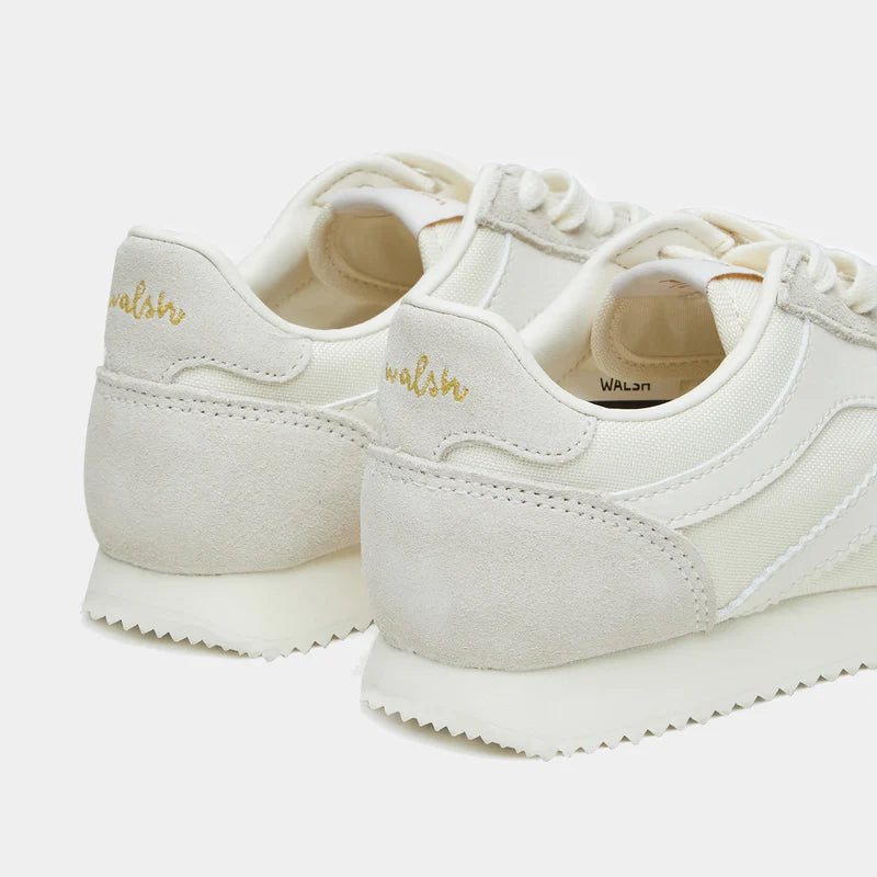 Back view of the Norman Walsh Chicago shoe in White and Beige, featuring a 600D nylon upper and classic heritage design.