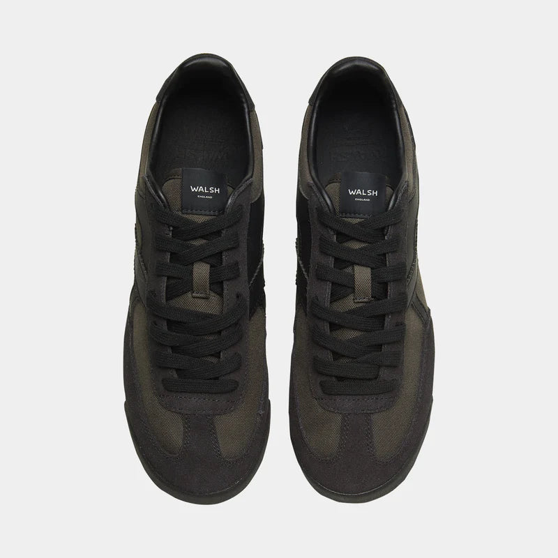 Top-down view of the Norman Walsh Chicago shoe in Black and Grey, featuring a 600D nylon upper and classic heritage design.
