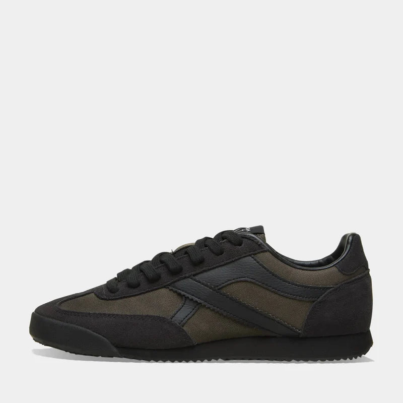 Side view of the Norman Walsh Chicago shoe in Black and Grey, featuring a 600D nylon upper and classic heritage design.