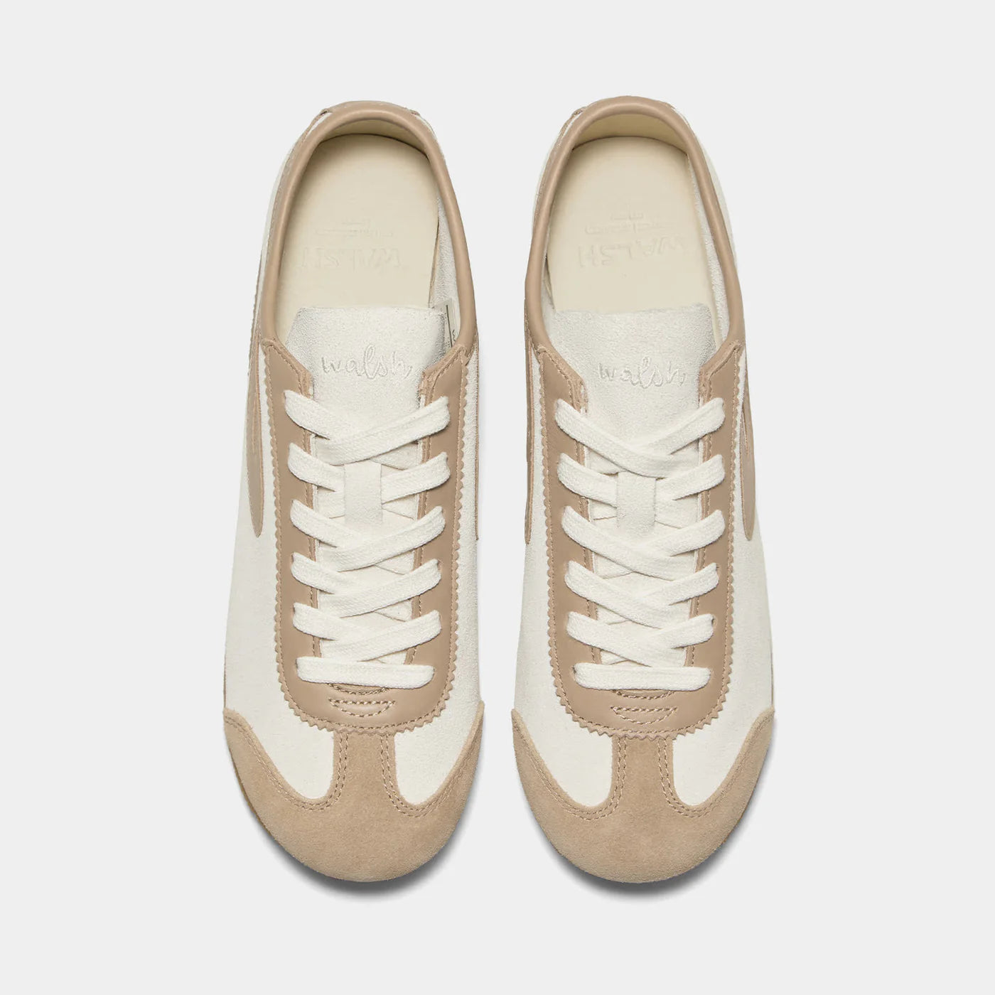 Top-down view of the Norman Walsh sneaker in Beige and Khaki, featuring premium full-grain leather and suede textures with a durable rubber sole.