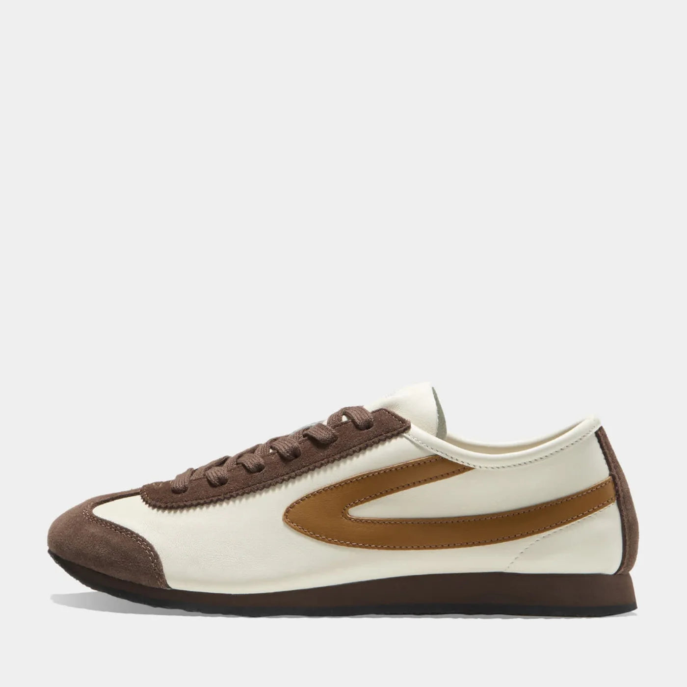 Side view of the Norman Walsh Palm sneaker in Reddish and Brown, featuring premium full-grain leather and suede textures with a durable rubber sole.
